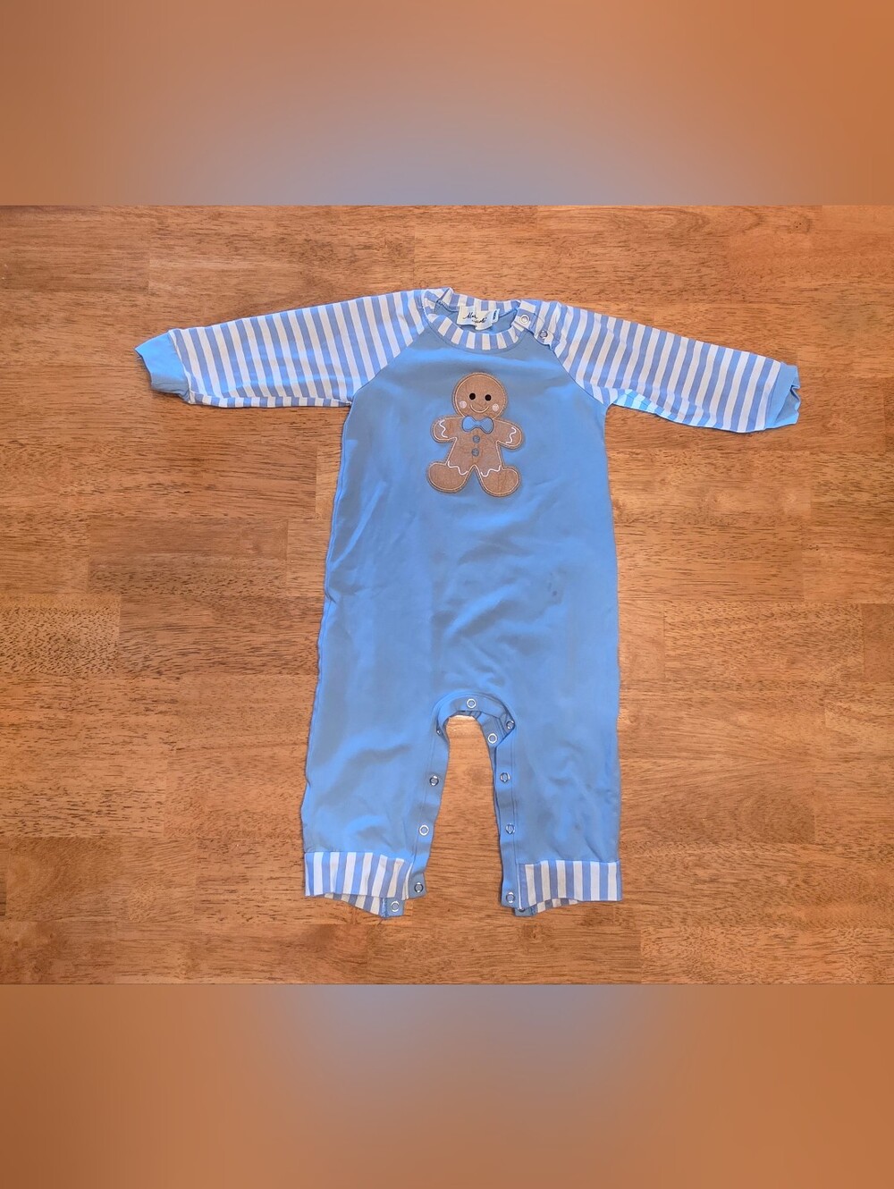 Classic Blue Gingerbread Applique Baby One-Piece